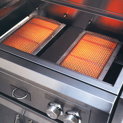 Grill with glowing heating elements inside