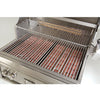 Stainless steel grill with open lid on a white background